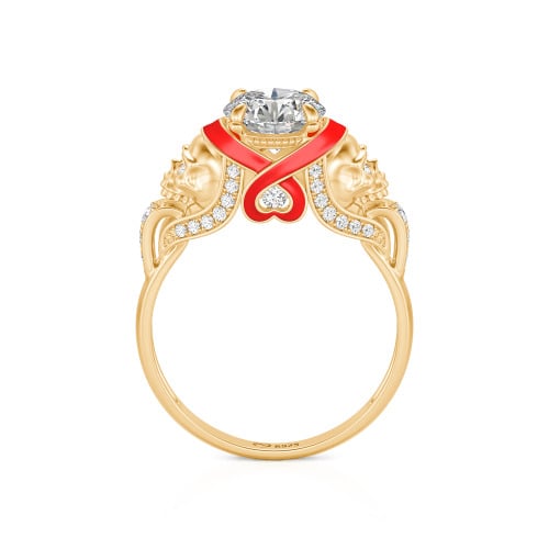 Jeulia Round Cut Heart Design Enamel Two Skull Ring