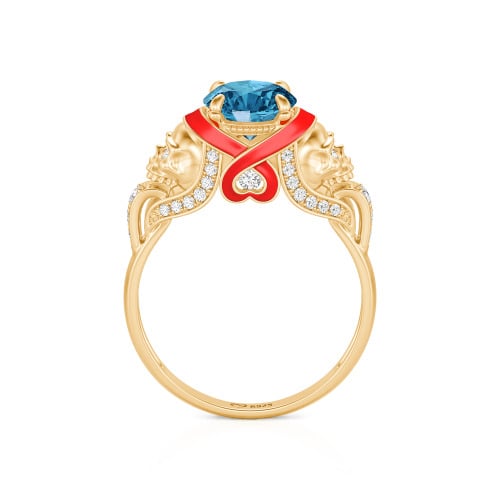 Jeulia Round Cut Heart Design Enamel Two Skull Ring