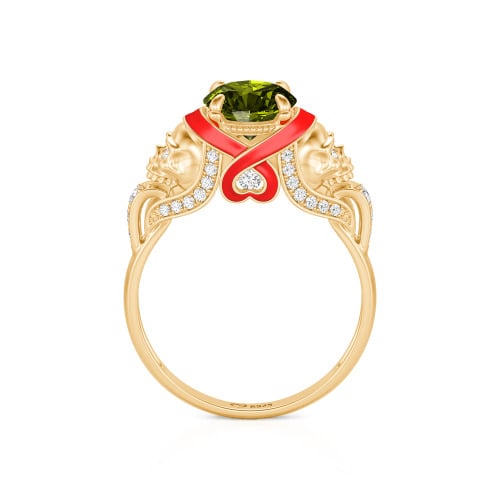 Jeulia Round Cut Heart Design Enamel Two Skull Ring
