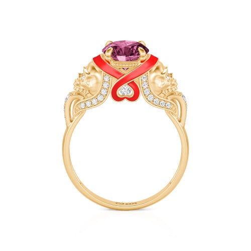 Jeulia Round Cut Heart Design Enamel Two Skull Ring