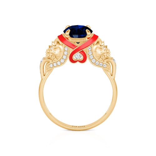 Jeulia Round Cut Heart Design Enamel Two Skull Ring