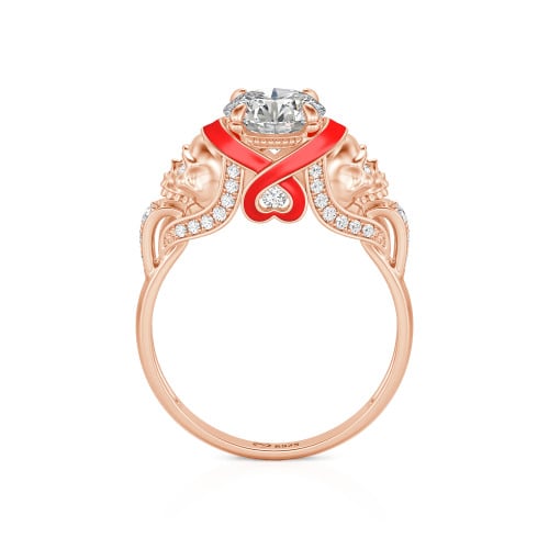 Jeulia Round Cut Heart Design Enamel Two Skull Ring