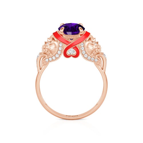Jeulia Round Cut Heart Design Enamel Two Skull Ring
