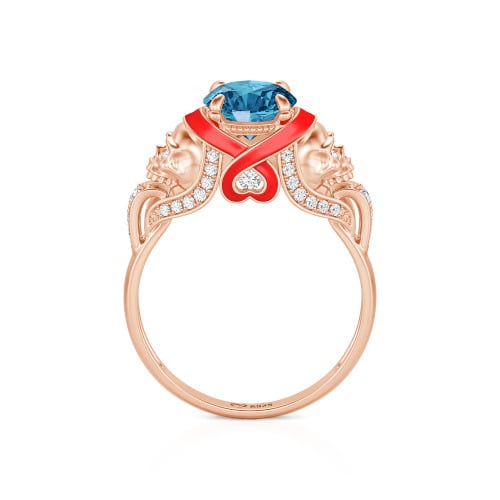 Jeulia Round Cut Heart Design Enamel Two Skull Ring