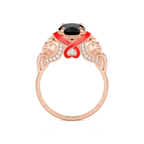 Jeulia Round Cut Heart Design Enamel Two Skull Ring