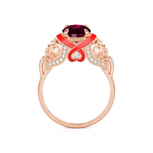 Jeulia Round Cut Heart Design Enamel Two Skull Ring