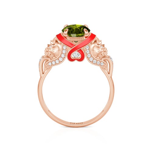 Jeulia Round Cut Heart Design Enamel Two Skull Ring