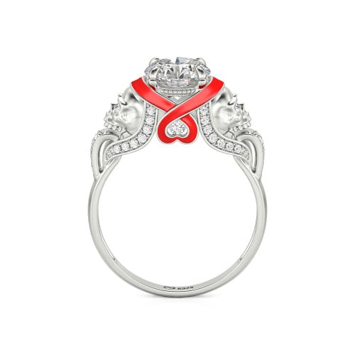 Jeulia Round Cut Heart Design Enamel Two Skull Ring