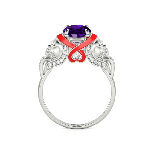 Jeulia Round Cut Heart Design Enamel Two Skull Ring