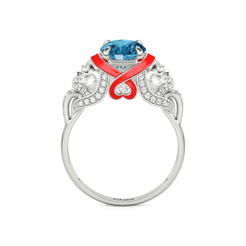 Jeulia Round Cut Heart Design Enamel Two Skull Ring