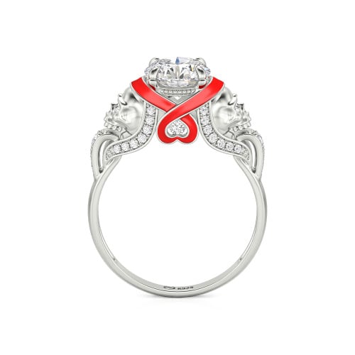 Jeulia Round Cut Heart Design Enamel Two Skull Ring