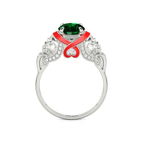 Jeulia Round Cut Heart Design Enamel Two Skull Ring