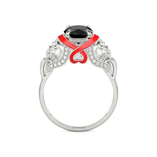 Jeulia Round Cut Heart Design Enamel Two Skull Ring