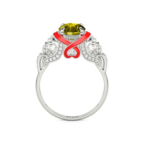 Jeulia Round Cut Heart Design Enamel Two Skull Ring