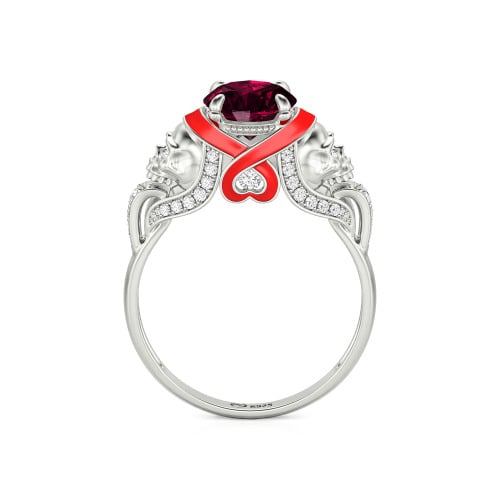 Jeulia Round Cut Heart Design Enamel Two Skull Ring