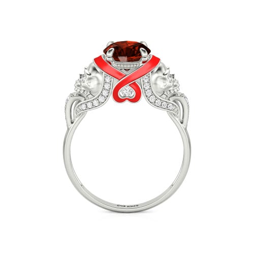 Jeulia Round Cut Heart Design Enamel Two Skull Ring