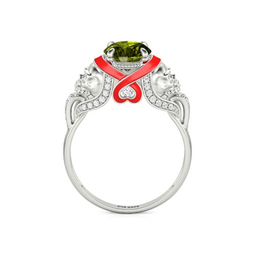 Jeulia Round Cut Heart Design Enamel Two Skull Ring