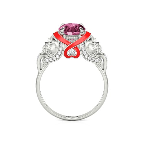 Jeulia Round Cut Heart Design Enamel Two Skull Ring