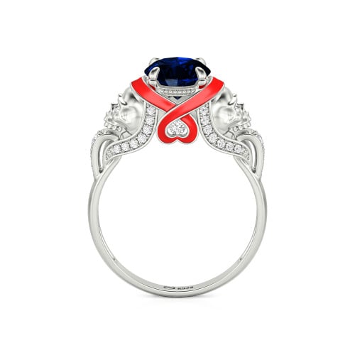 Jeulia Round Cut Heart Design Enamel Two Skull Ring