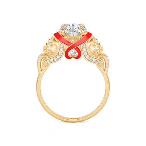 Jeulia Round Cut Heart Design Enamel Two Skull Ring