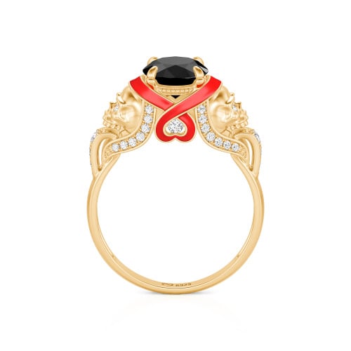 Jeulia Round Cut Heart Design Enamel Two Skull Ring