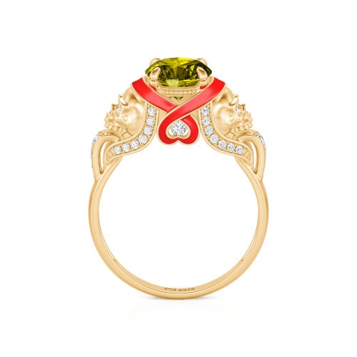 Jeulia Round Cut Heart Design Enamel Two Skull Ring