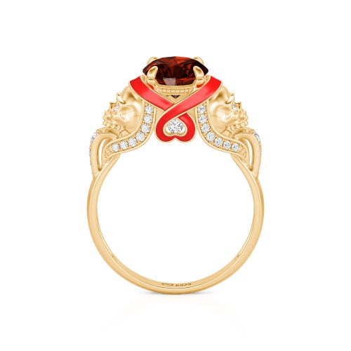 Jeulia Round Cut Heart Design Enamel Two Skull Ring