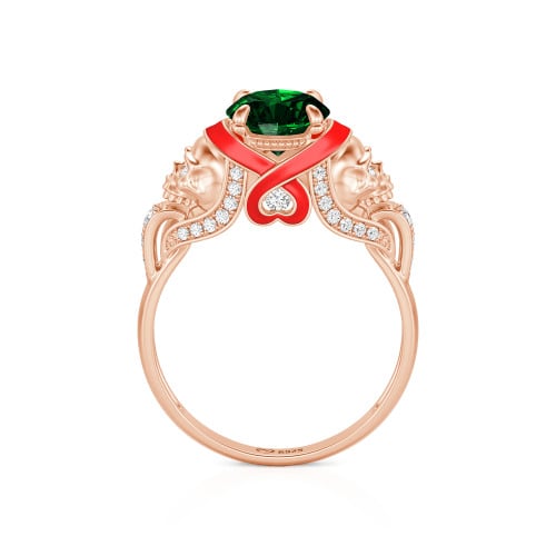 Jeulia Round Cut Heart Design Enamel Two Skull Ring