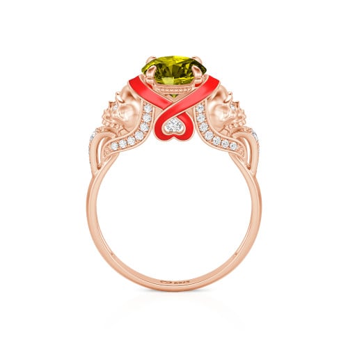 Jeulia Round Cut Heart Design Enamel Two Skull Ring