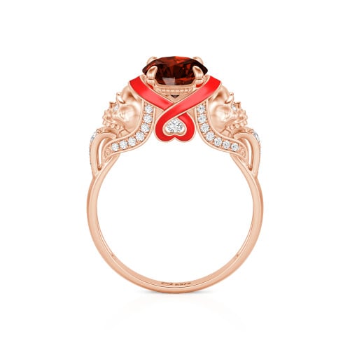 Jeulia Round Cut Heart Design Enamel Two Skull Ring