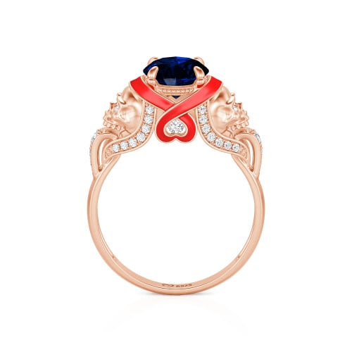 Jeulia Round Cut Heart Design Enamel Two Skull Ring