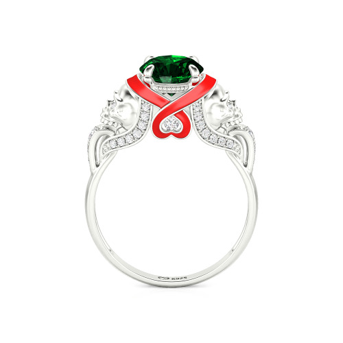 Jeulia Round Cut Heart Design Enamel Two Skull Ring