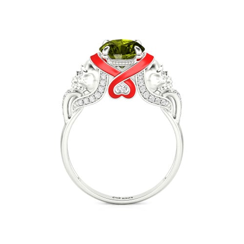 Jeulia Round Cut Heart Design Enamel Two Skull Ring