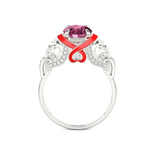 Jeulia Round Cut Heart Design Enamel Two Skull Ring