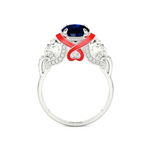 Jeulia Round Cut Heart Design Enamel Two Skull Ring