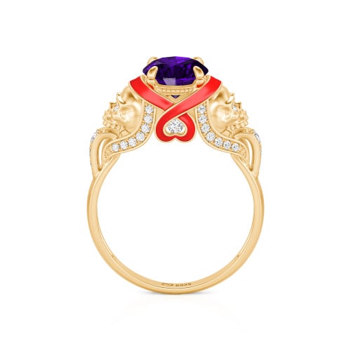 Jeulia Round Cut Heart Design Enamel Two Skull Ring