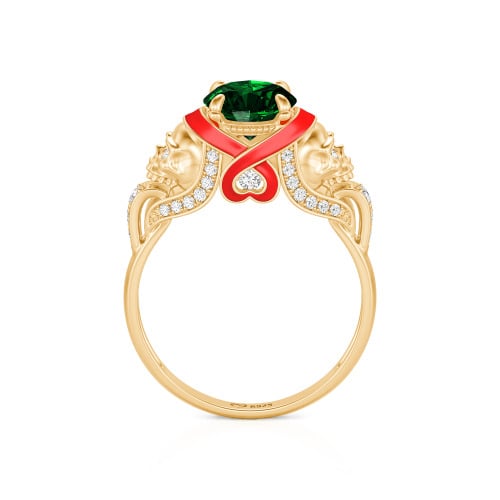Jeulia Round Cut Heart Design Enamel Two Skull Ring
