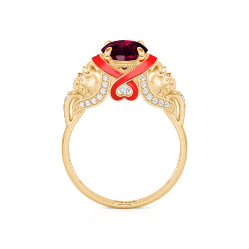 Jeulia Round Cut Heart Design Enamel Two Skull Ring