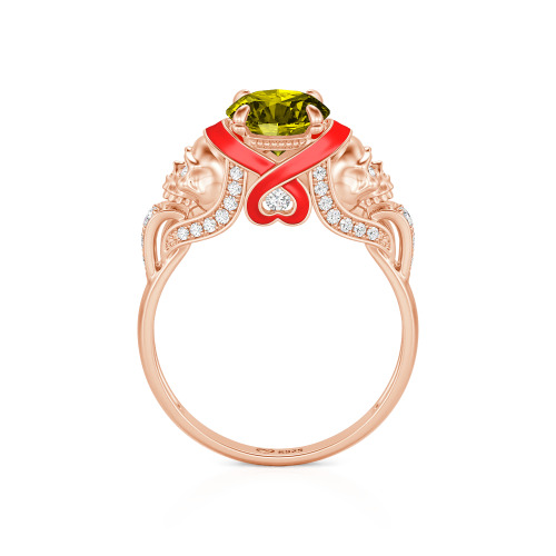 Jeulia Round Cut Heart Design Enamel Two Skull Ring