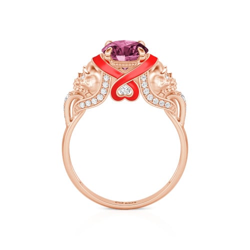 Jeulia Round Cut Heart Design Enamel Two Skull Ring