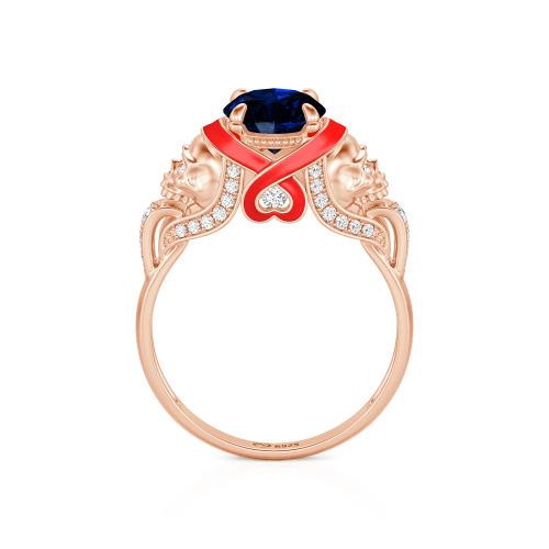Jeulia Round Cut Heart Design Enamel Two Skull Ring
