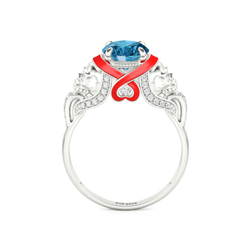 Jeulia Round Cut Heart Design Enamel Two Skull Ring