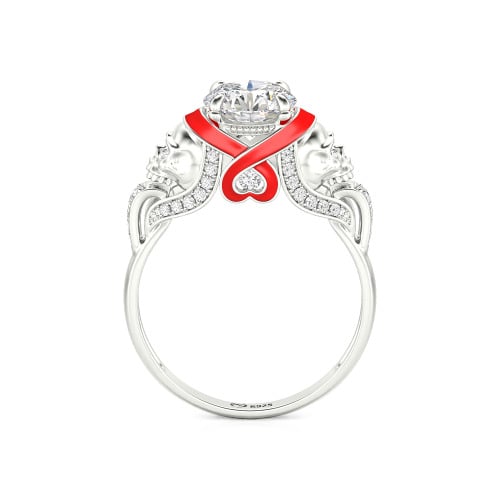 Jeulia Round Cut Heart Design Enamel Two Skull Ring