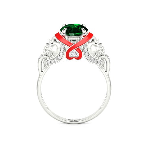 Jeulia Round Cut Heart Design Enamel Two Skull Ring