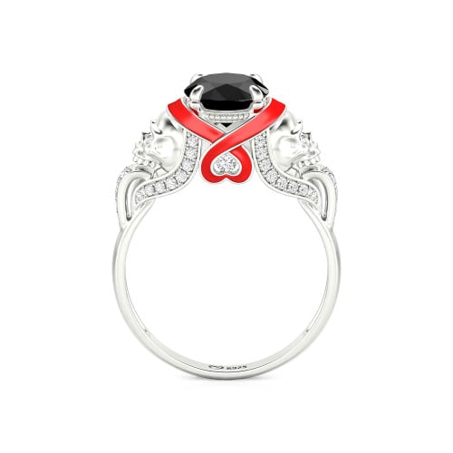 Jeulia Round Cut Heart Design Enamel Two Skull Ring
