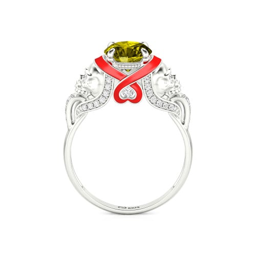 Jeulia Round Cut Heart Design Enamel Two Skull Ring