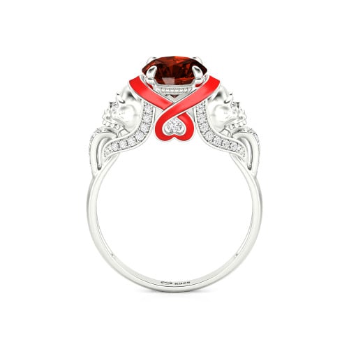 Jeulia Round Cut Heart Design Enamel Two Skull Ring