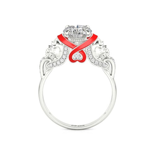 Jeulia Round Cut Heart Design Enamel Two Skull Ring