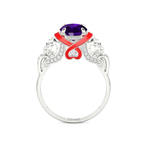 Jeulia Round Cut Heart Design Enamel Two Skull Ring