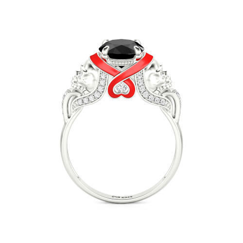 Jeulia Round Cut Heart Design Enamel Two Skull Ring